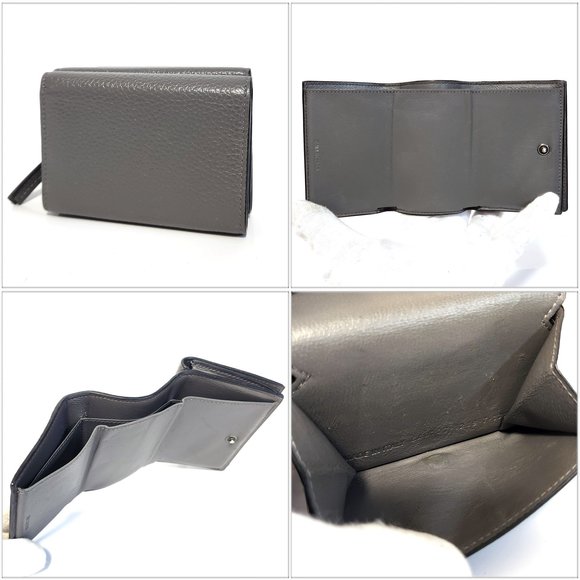 BALENCIAGA Tri-fold Wallet Compact 640107 Grey Leather Folding Women Men - Picture 3 of 11